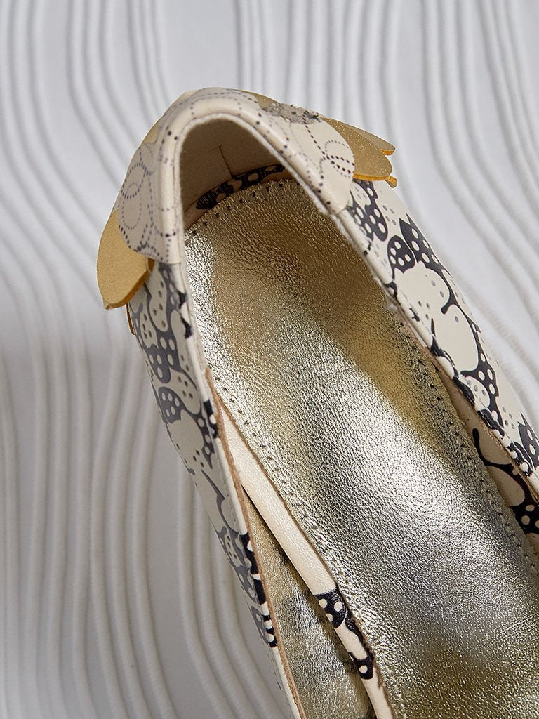 Stone Patten Petal Chunky Heel  Vintage Shoes