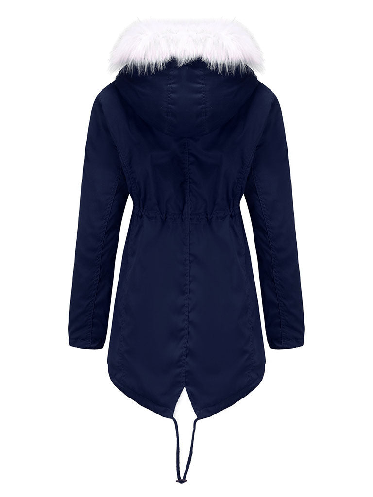 Coat Daily Going Out Fall Winter Casual Waisted Solid Color Cotton Oversized Hoodie Coat