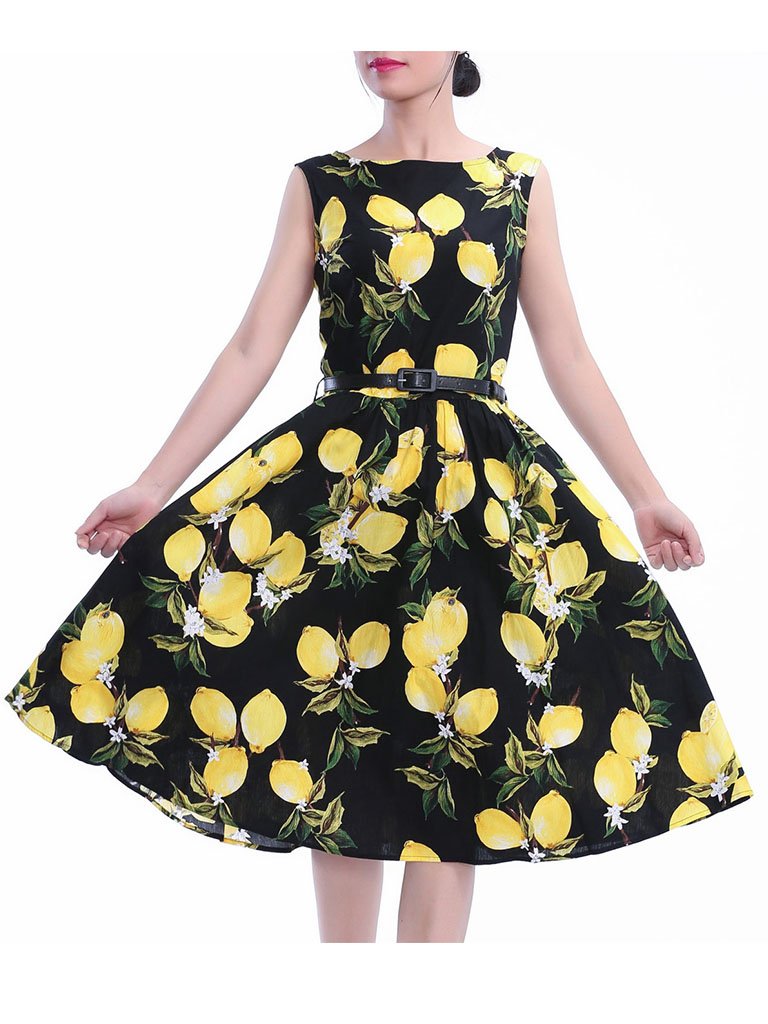 Sweet Lemon Printed Cotton 1950s Vinateg Dress
