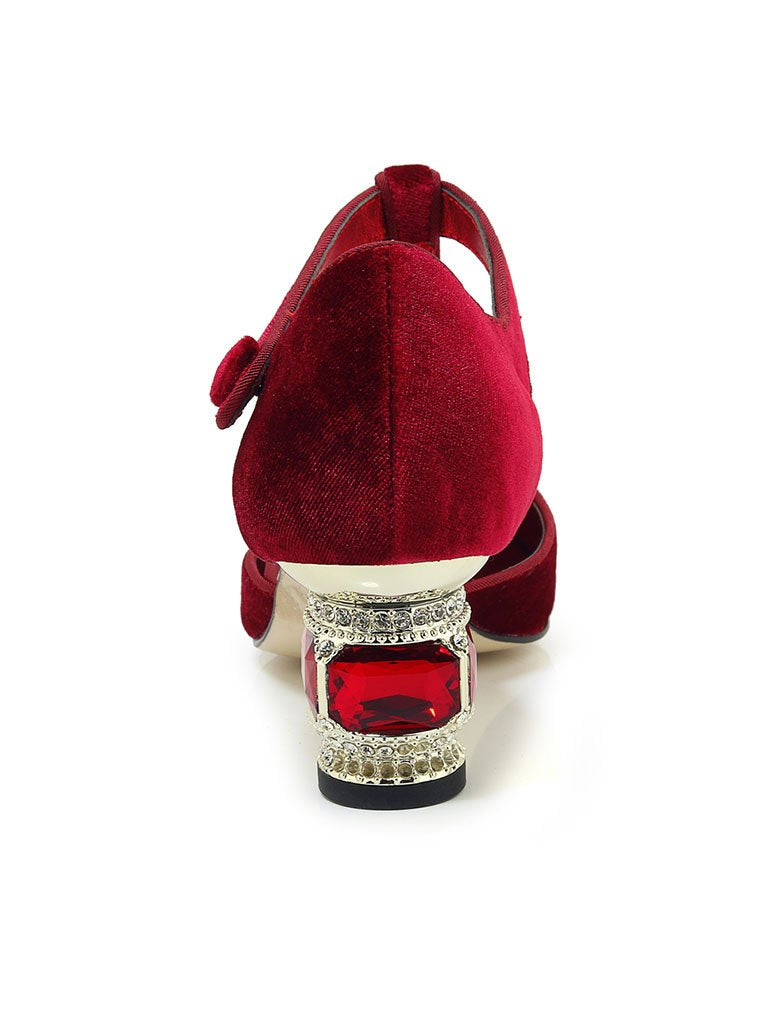 Velvet Rhinestone Chunky Heel  Vintage Shoes