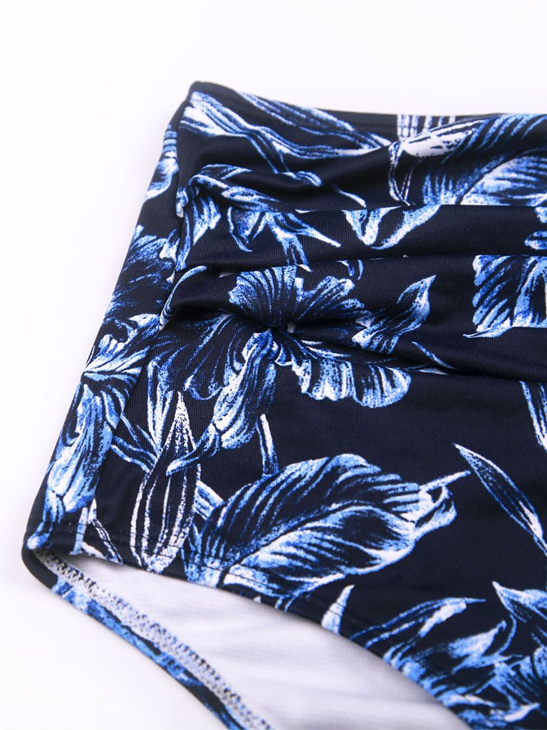Retro Style High Waisted Backless Two Pieces Swimsuit Sets