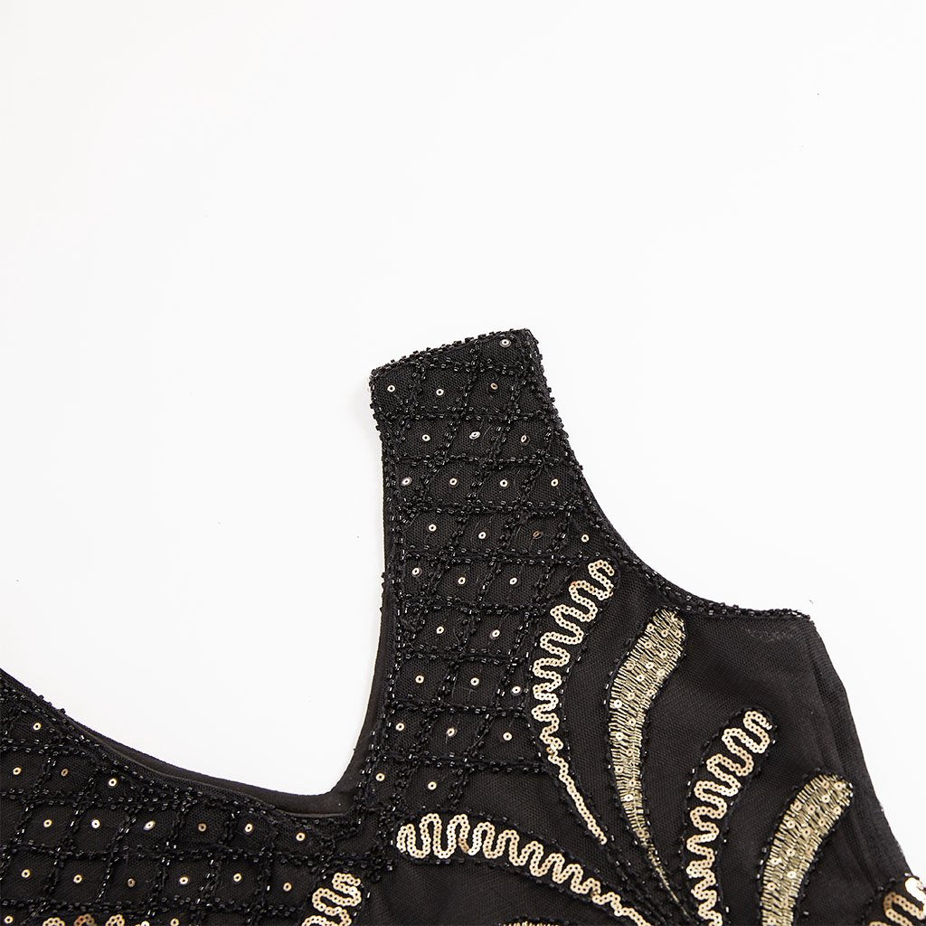 Black 1920s V Neck Sequined Flapper Dress