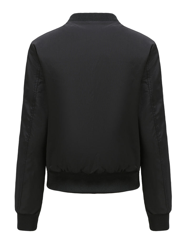 Pilot Style Jacket Daily Zippered Fall Winter Casual Solid Color Stand Collar Sporty Jacket For Women