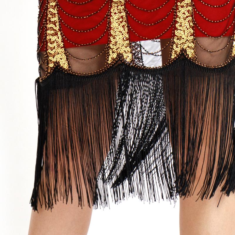Red Gold 1920s V Neck Sequined Flapper Dress