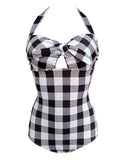 Elegant Type Retro Style Backless Plaid One Piece Swimsuit Bathing Suit