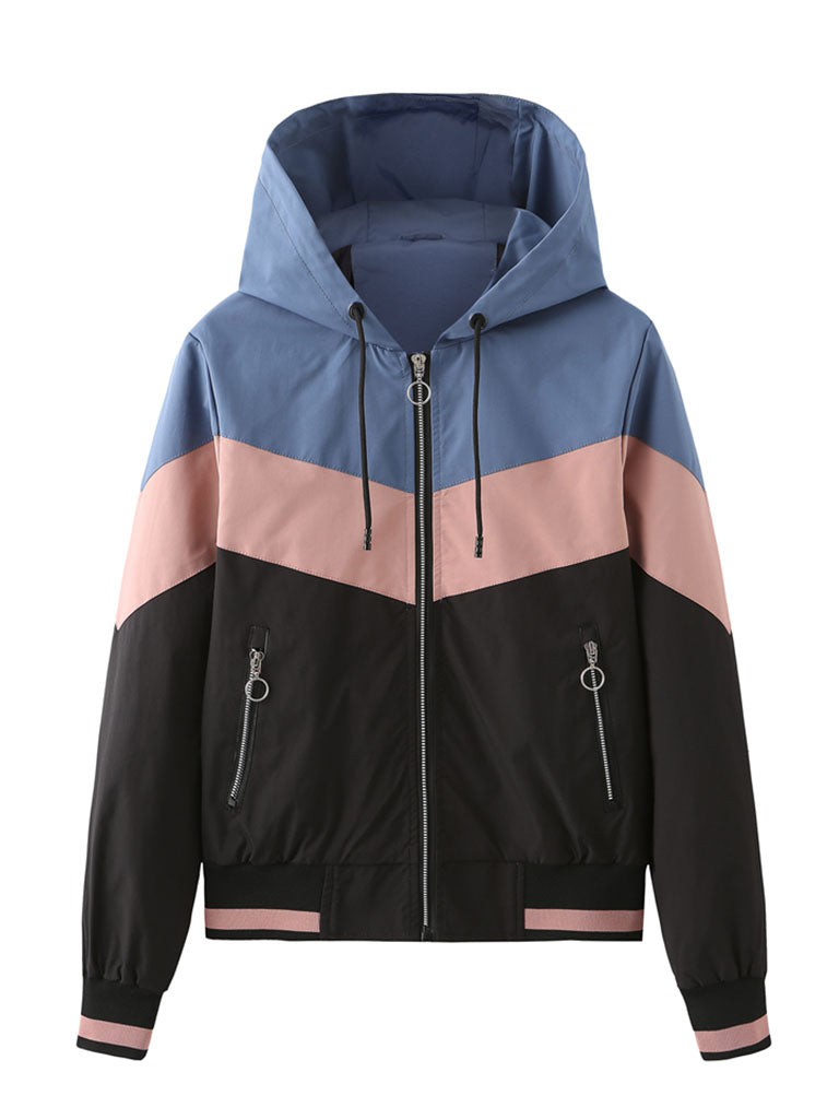 Jacket Street Daily Fall Winter Casual Color Block Stand Collar Jacket