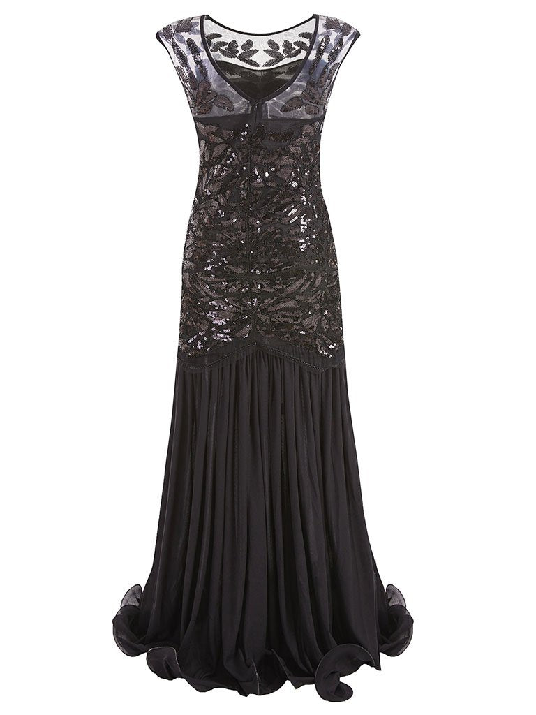 Green 1920s Maxi Sequined Flapper Dress