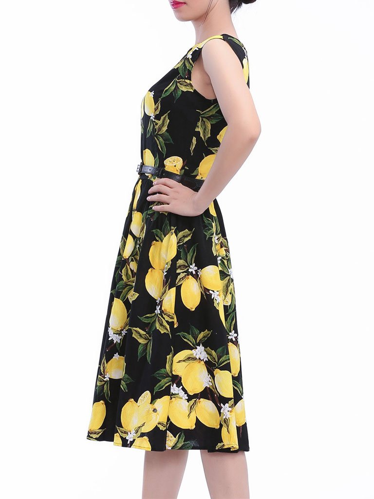 Sweet Lemon Printed Cotton 1950s Vinateg Dress