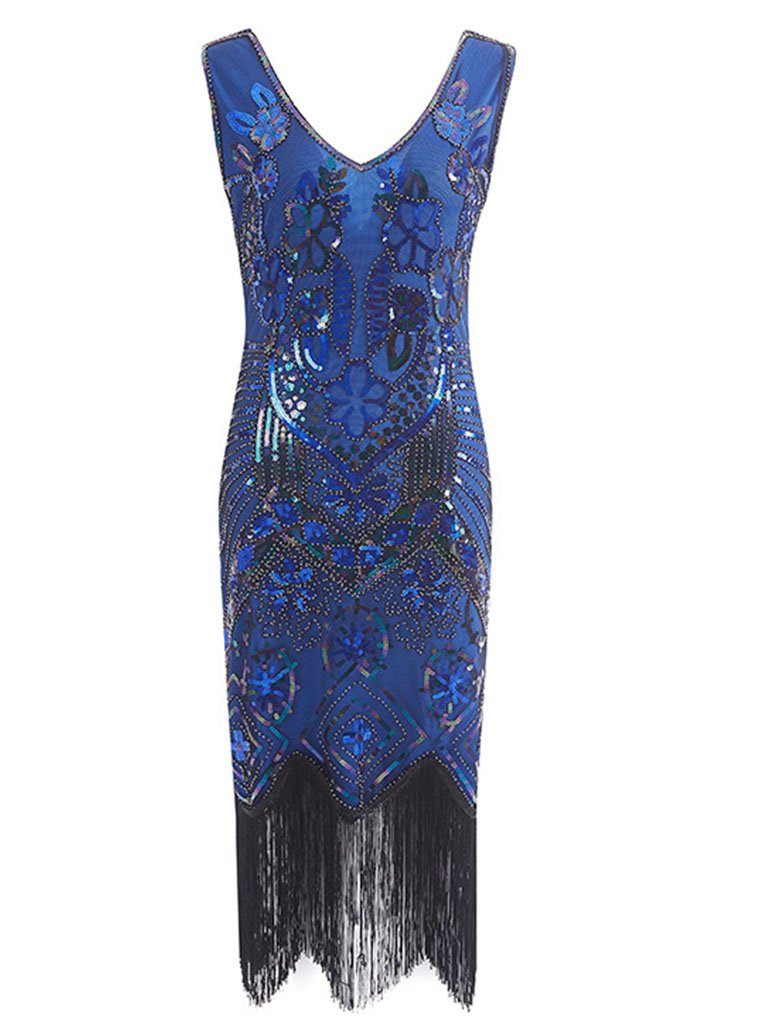 1920S Floral Fringed Sequin Gatsby Dress