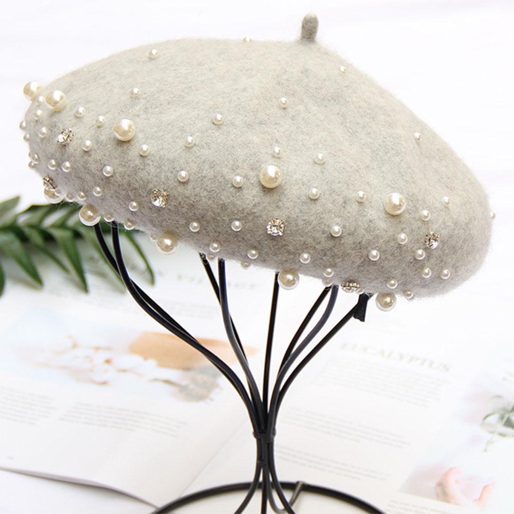 Pearl French Artist Wool Felt Beret Hat Cap