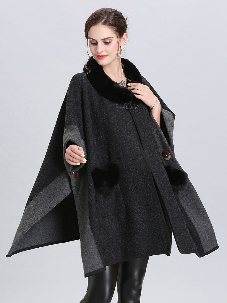 Faux Fur Coat Wool Cape Coat Half Sleeve 's Overcoat