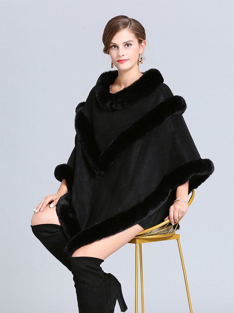 Coat Cape Peacoat Faux Fur Collar Poncho