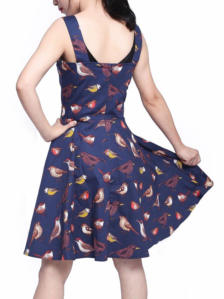 Sweet Birds Printed Cotton 50s Flapper Dress