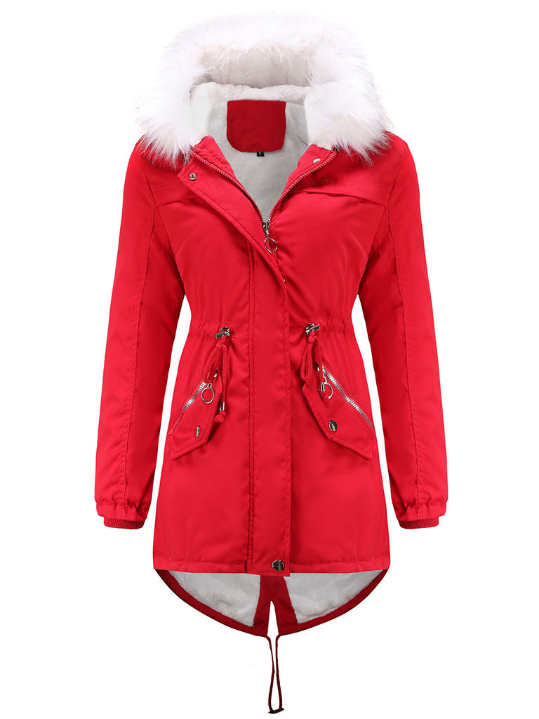 Coat Daily Going Out Fall Winter Casual Waisted Solid Color Cotton Oversized Hoodie Coat