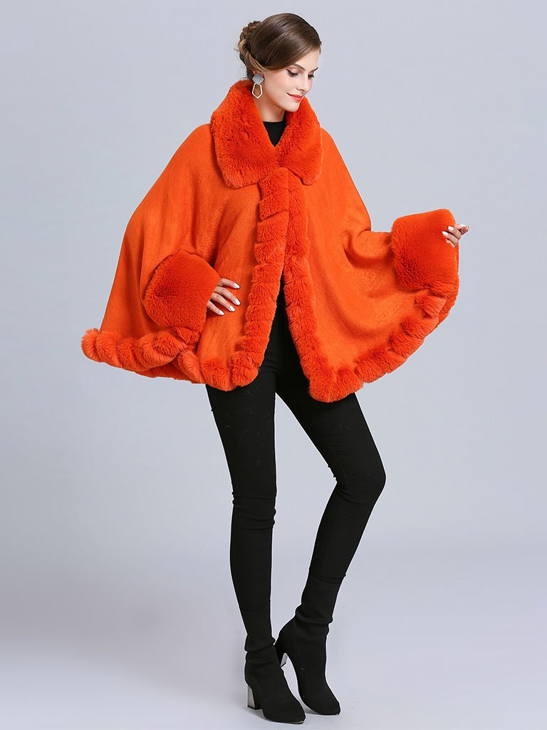 Poncho Sweater Faux Fur Coat Shawl Collar
