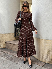 Brown  With Polka Dot Paneling Maxi Dress