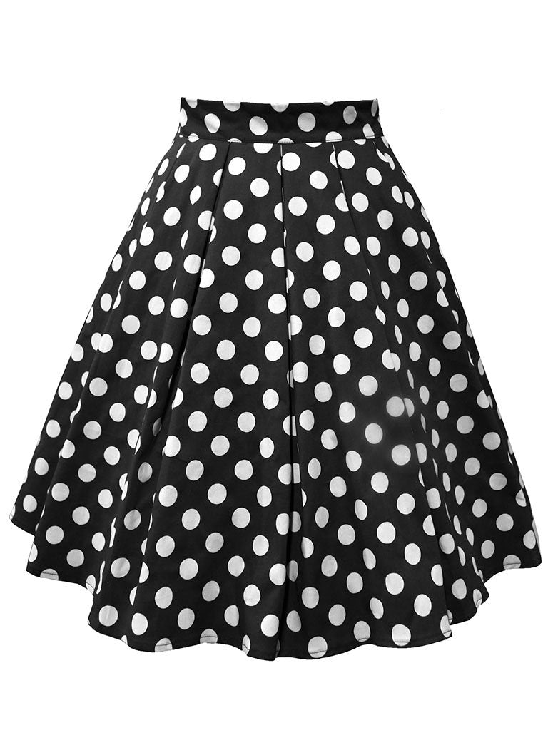 1950S Polka Dots High Wasit Pleated Swing Skirt