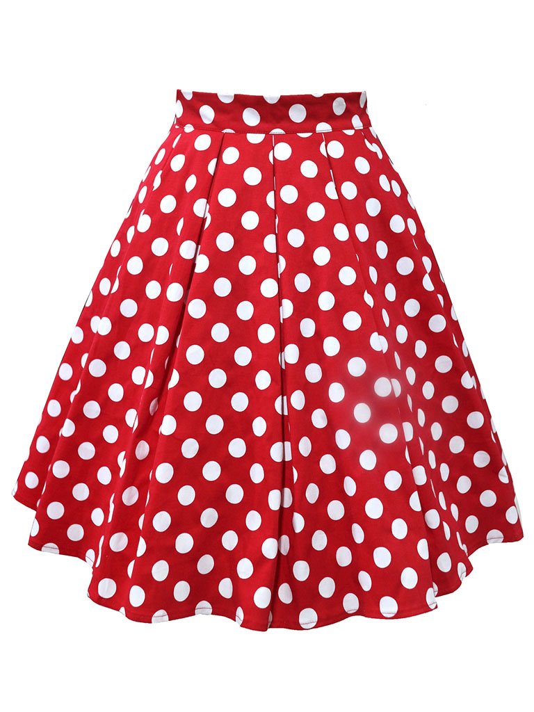 1950S Polka Dots High Wasit Pleated Swing Skirt