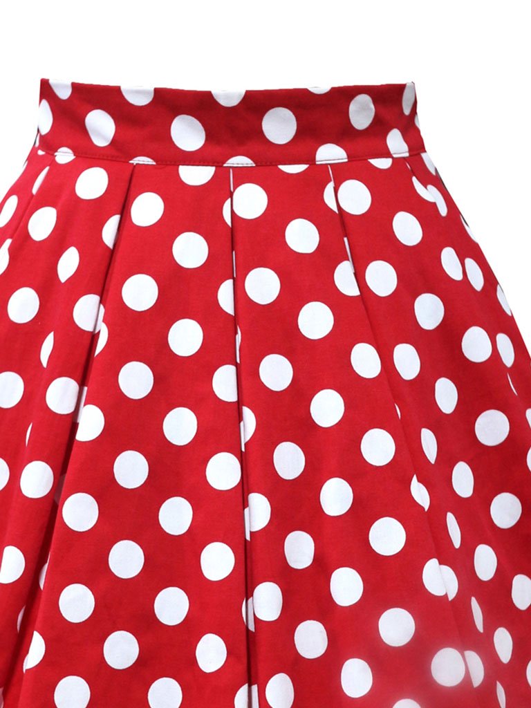 1950S Polka Dots High Wasit Pleated Swing Skirt