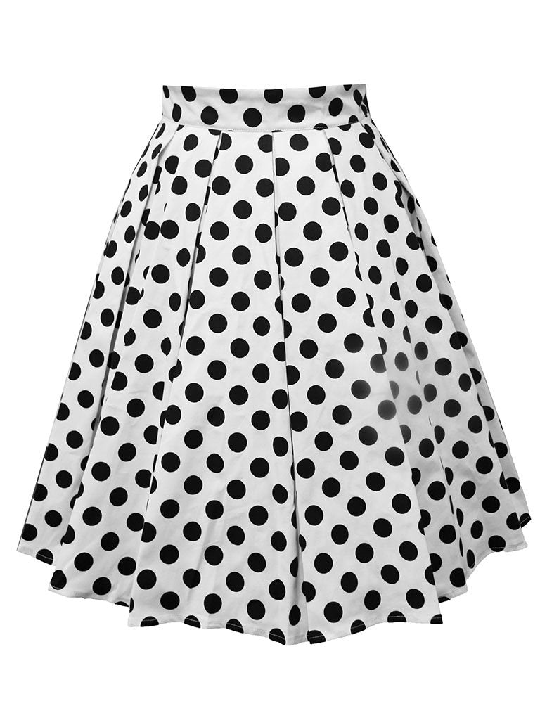 1950S Polka Dots High Wasit Pleated Swing Skirt