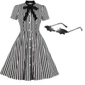 Beetlejuice Costume Pocket Dress Black and White Vertical Stripe Dress