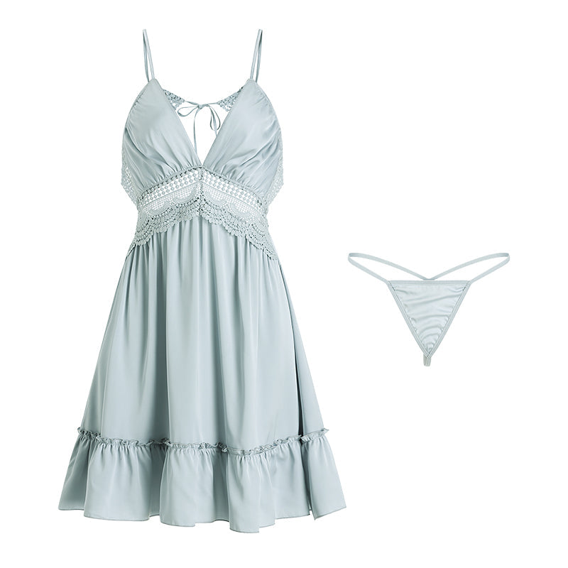 Chemise White Spaghetti Strap Backless Lace Lingerie