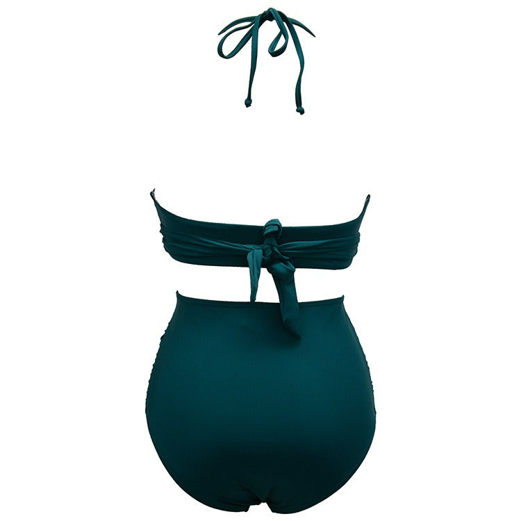 Two Piece Bikini Set Halter V Neck Bathing Suit High Waisted Ruched Tummy Control Swimsuit