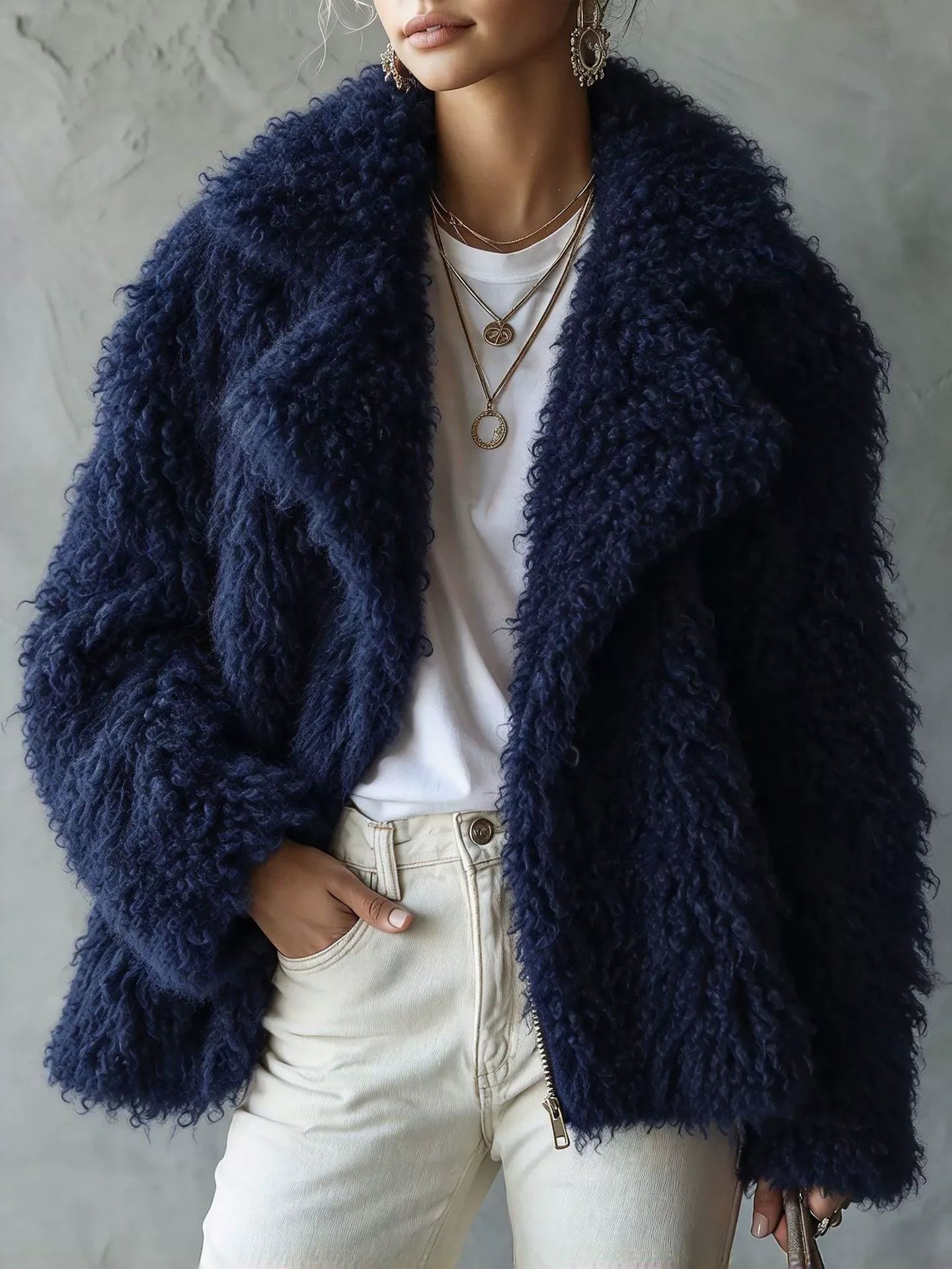 Loose  Relaxed-Fit Thickened Teddy Fleece Jacket