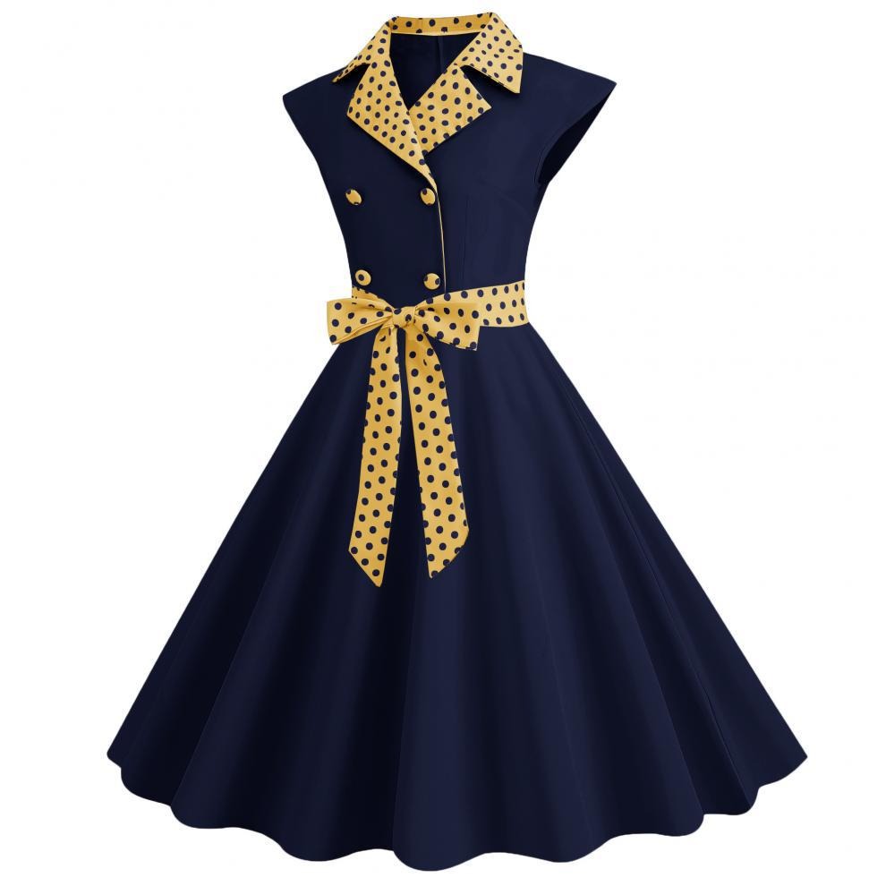 Color Block Polka Dot Solid Color Full Swing Dress
