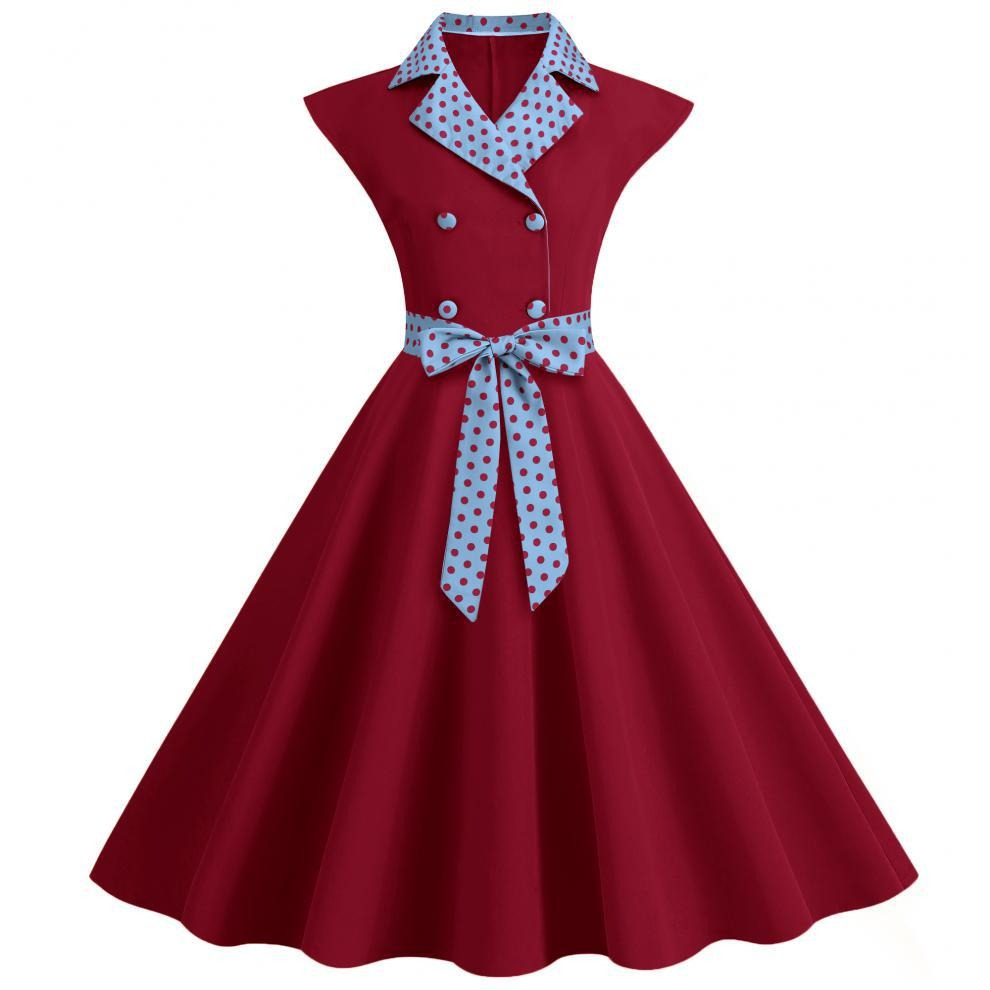 Color Block Polka Dot Solid Color Full Swing Dress