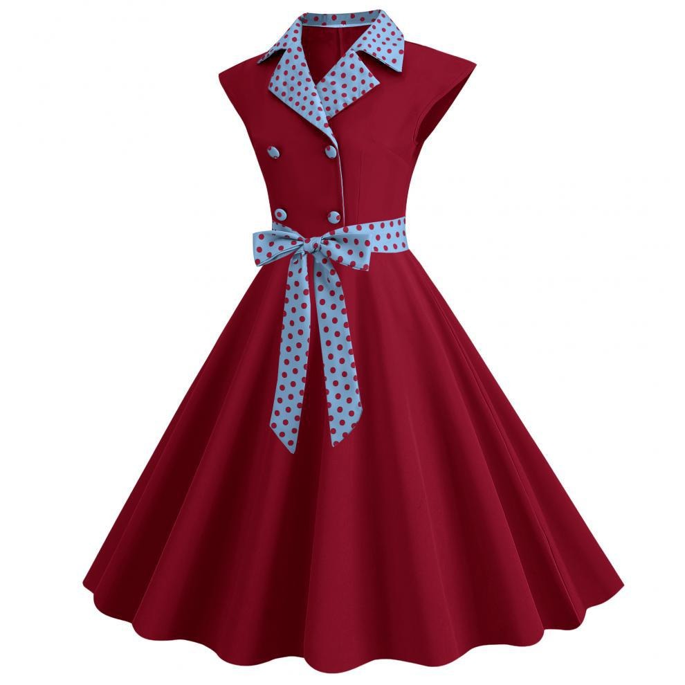 Color Block Polka Dot Solid Color Full Swing Dress