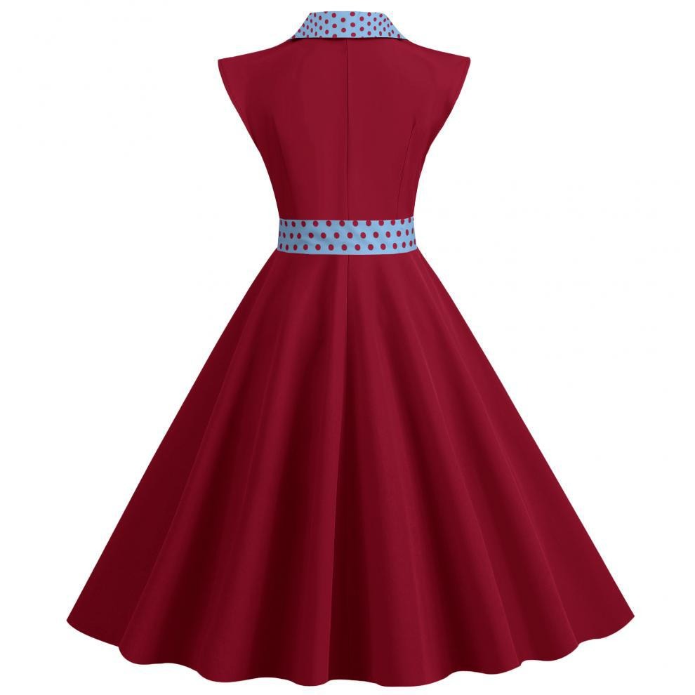 Color Block Polka Dot Solid Color Full Swing Dress