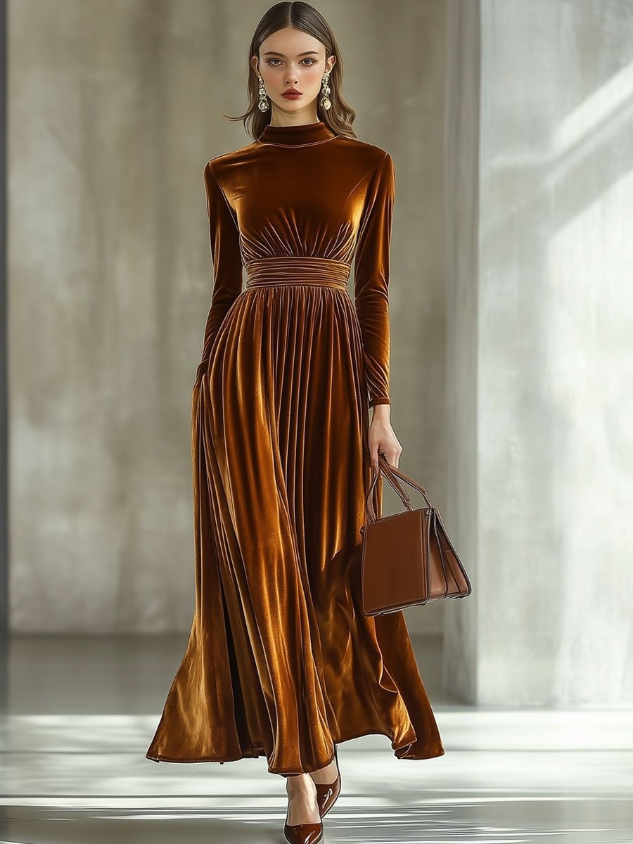 Long-Sleeved Velvet Maxi Dress