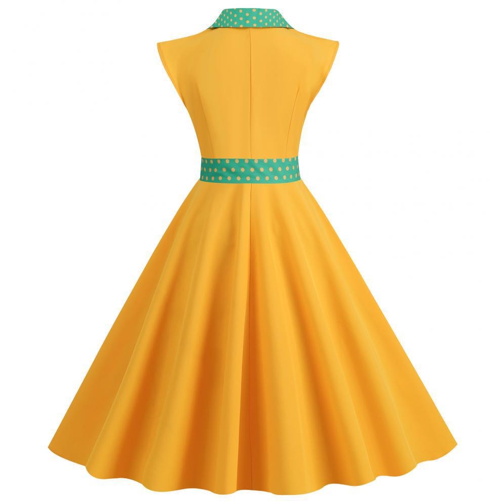Color Block Polka Dot Solid Color Full Swing Dress