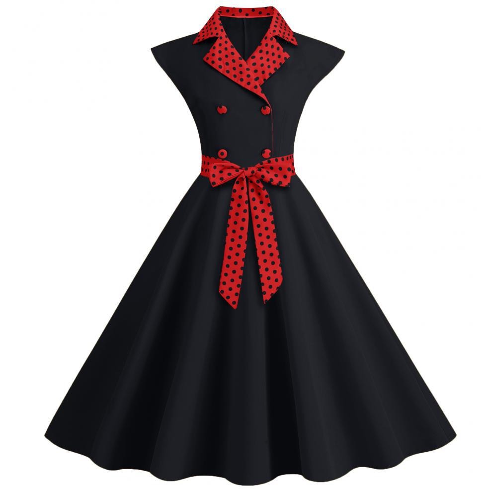Color Block Polka Dot Solid Color Full Swing Dress