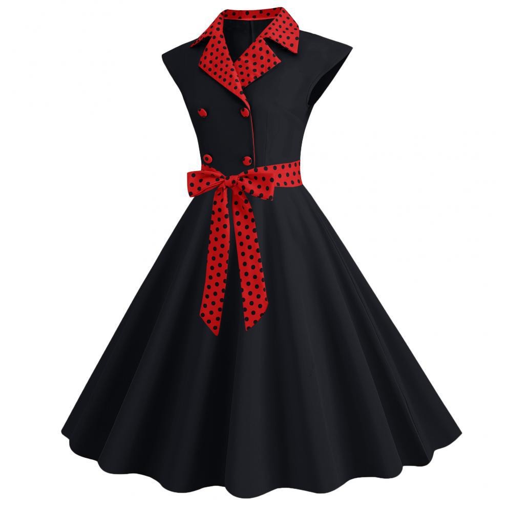 Color Block Polka Dot Solid Color Full Swing Dress