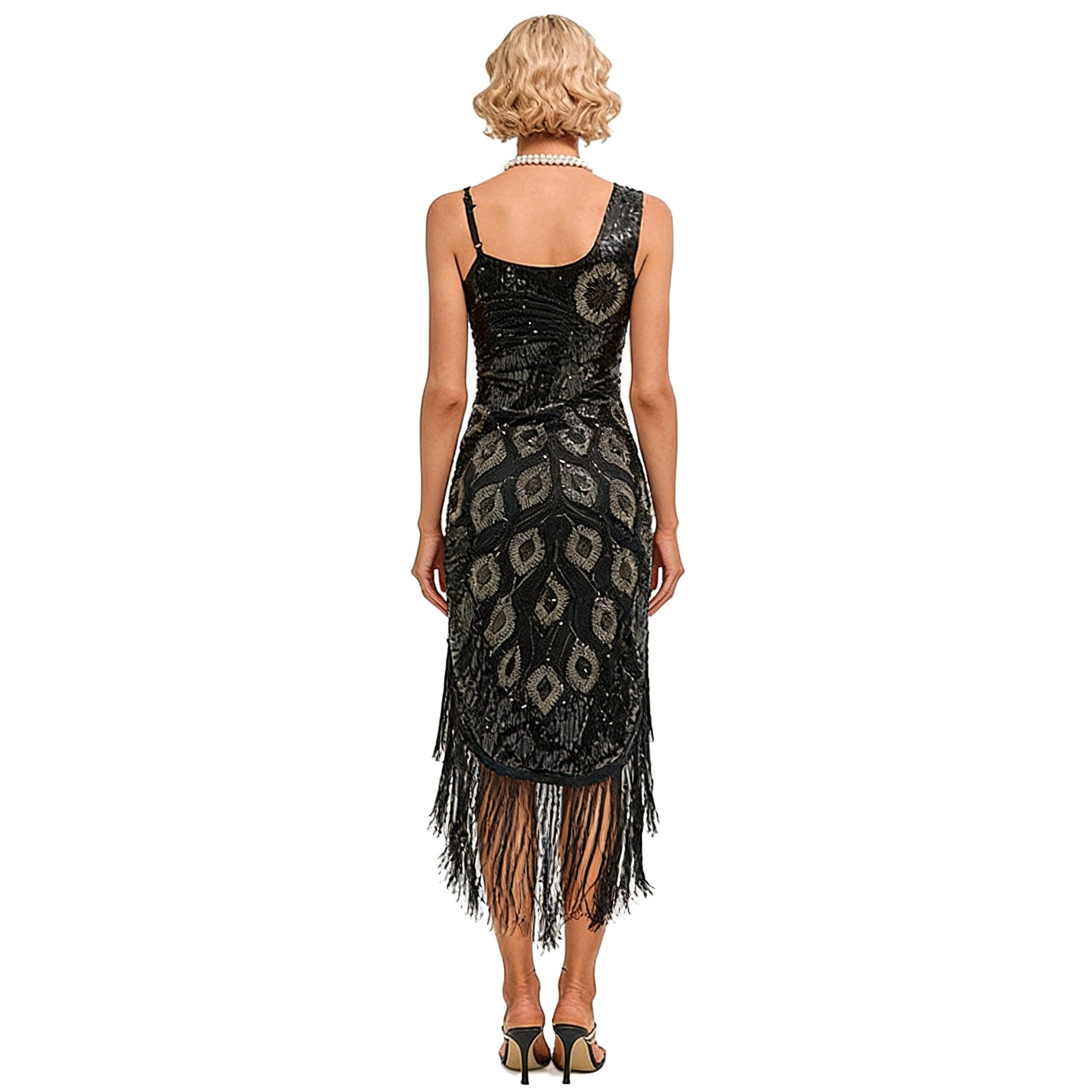 1920s-Style Sequin and Beaded Fringe Midi Dress