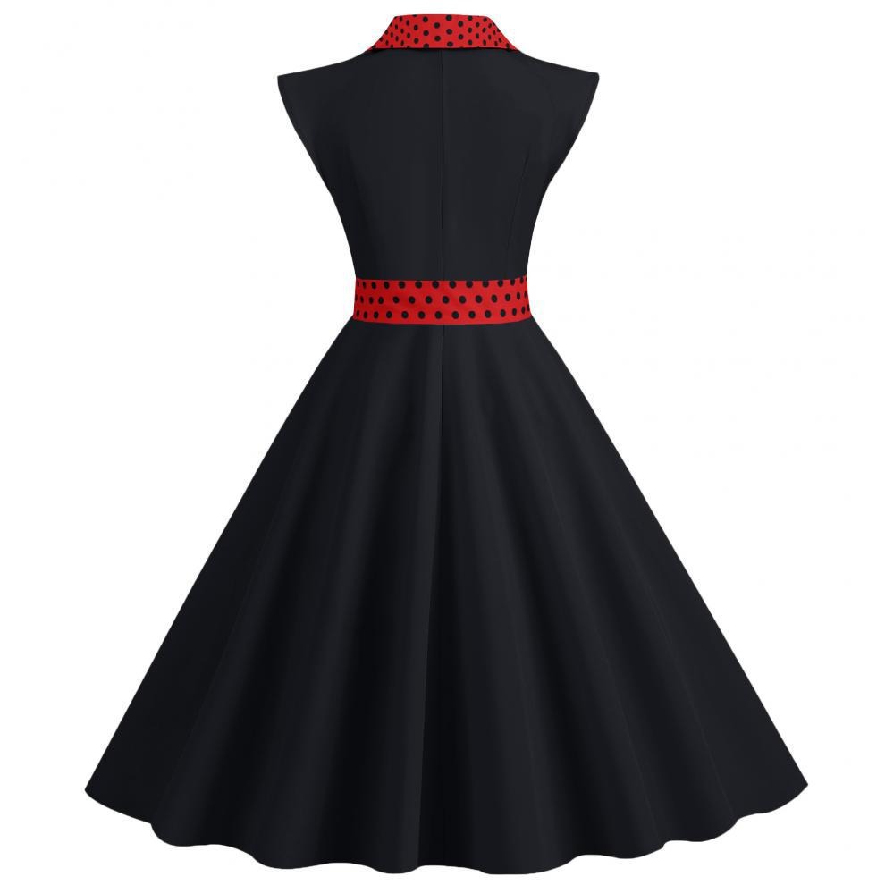 Color Block Polka Dot Solid Color Full Swing Dress