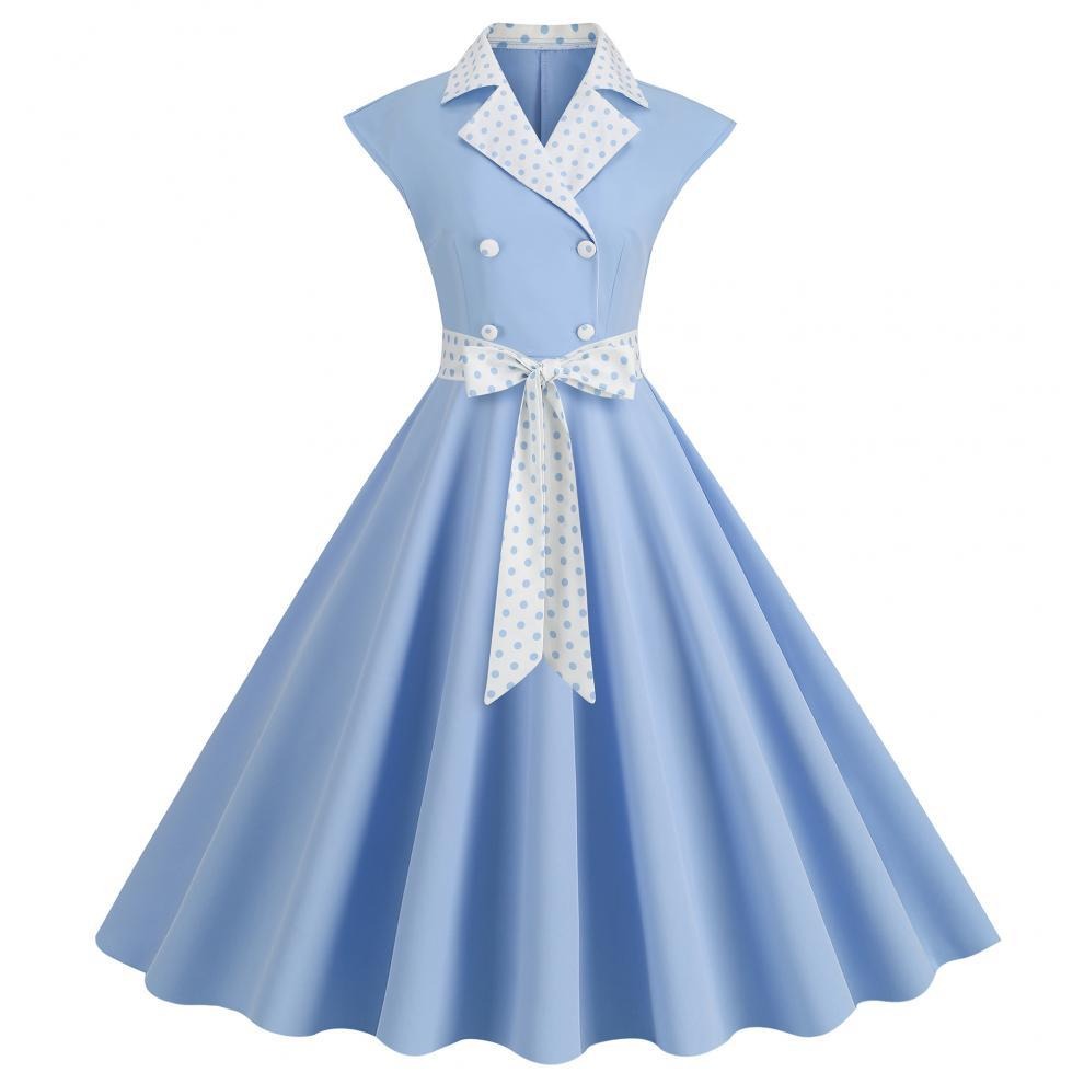 Color Block Polka Dot Solid Color Full Swing Dress