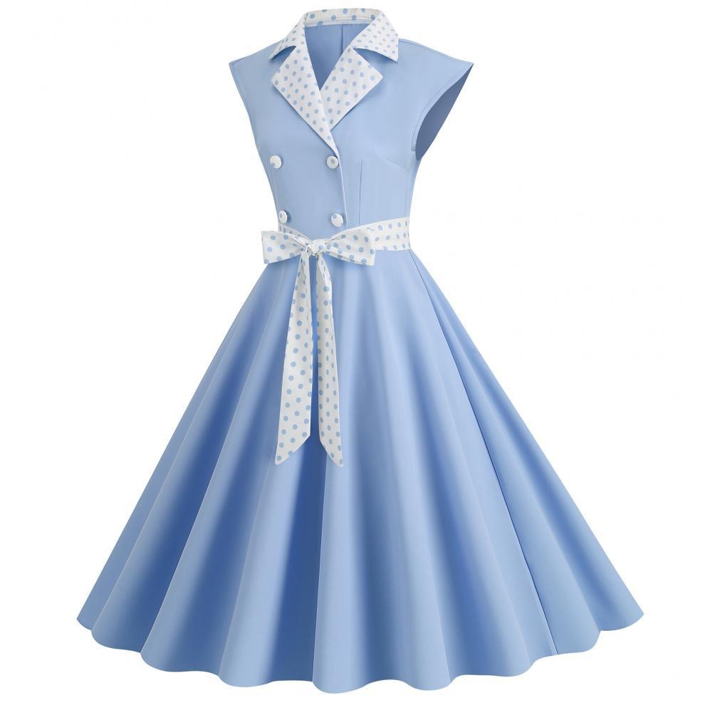 Color Block Polka Dot Solid Color Full Swing Dress