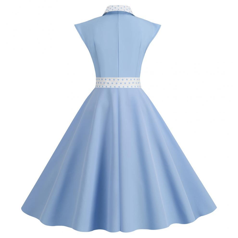 Color Block Polka Dot Solid Color Full Swing Dress