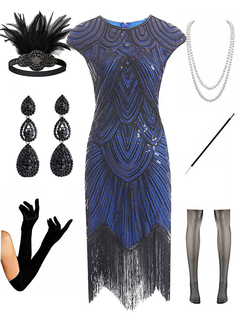 Pink Dress 20s 1920s Gatsby Sequined Fringed Flapper Dress Set