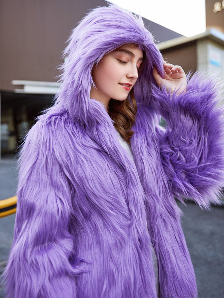 Faux Fur Coat Hooded Long Sleeve Oversized Winter Coat